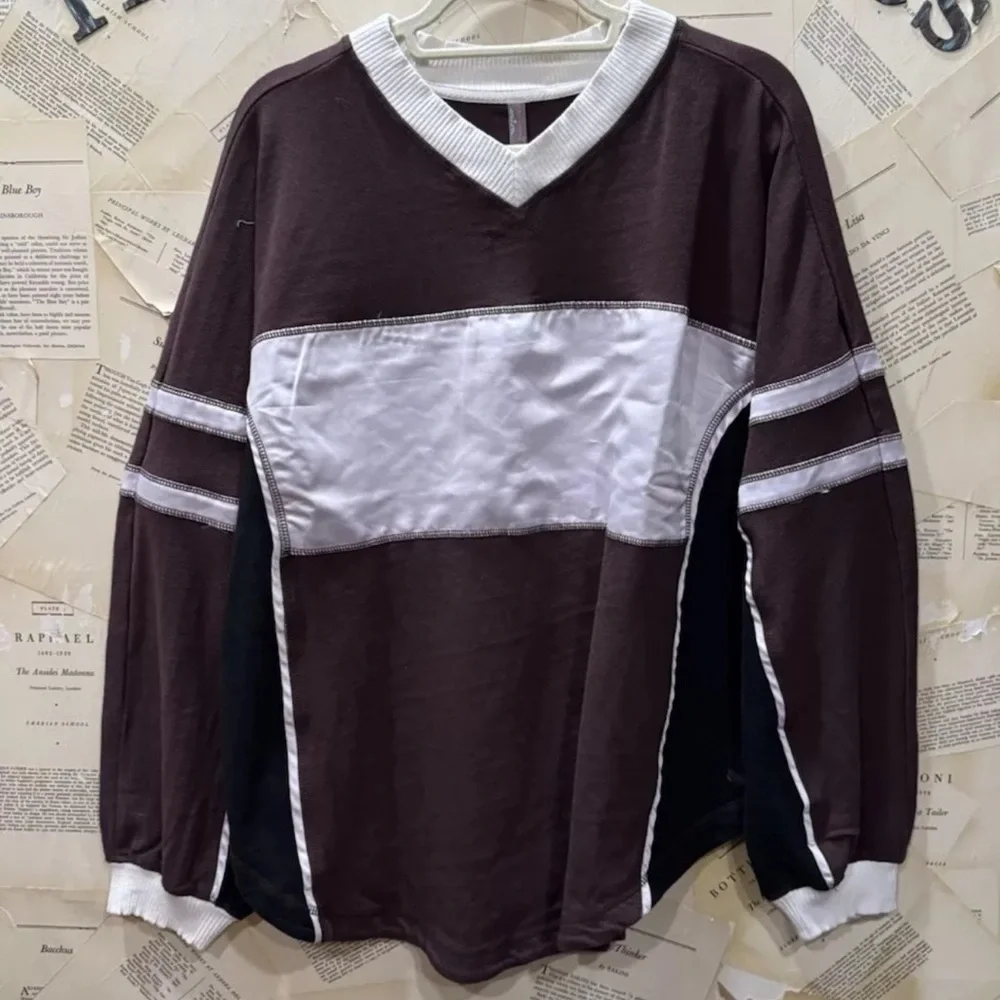 Free People Movement Rugby Ready Layer Pullover Sweatshirt Brown Motif - Picture 4 of 5